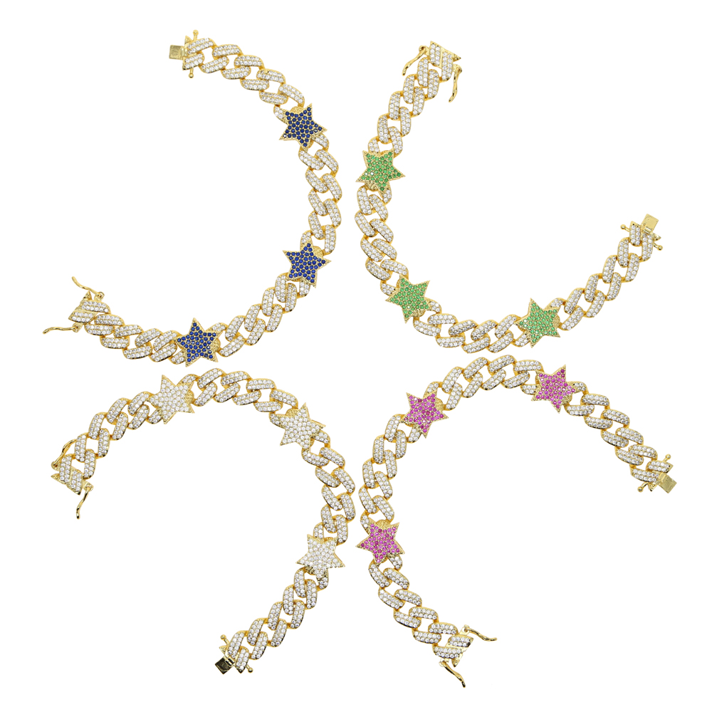 2021 New Cuban Link Chain Hip Hop Women Girl Jewelry 16cm 18cm Gold Color Colorful Heart Star Charm Bracelet Fashion Jewelry