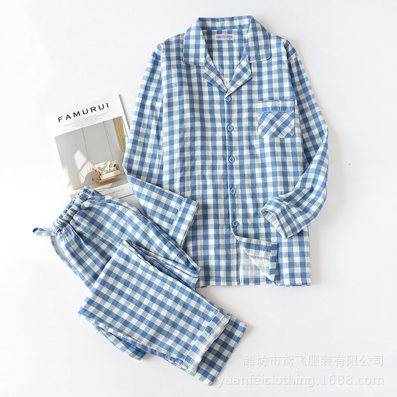 Men and Women Long Sleeves Pajamas Plaid Leisure Long Shirt Sleepwear Cotton Plus Size Sleep Set Matching Couples Home Pyjamas 201109