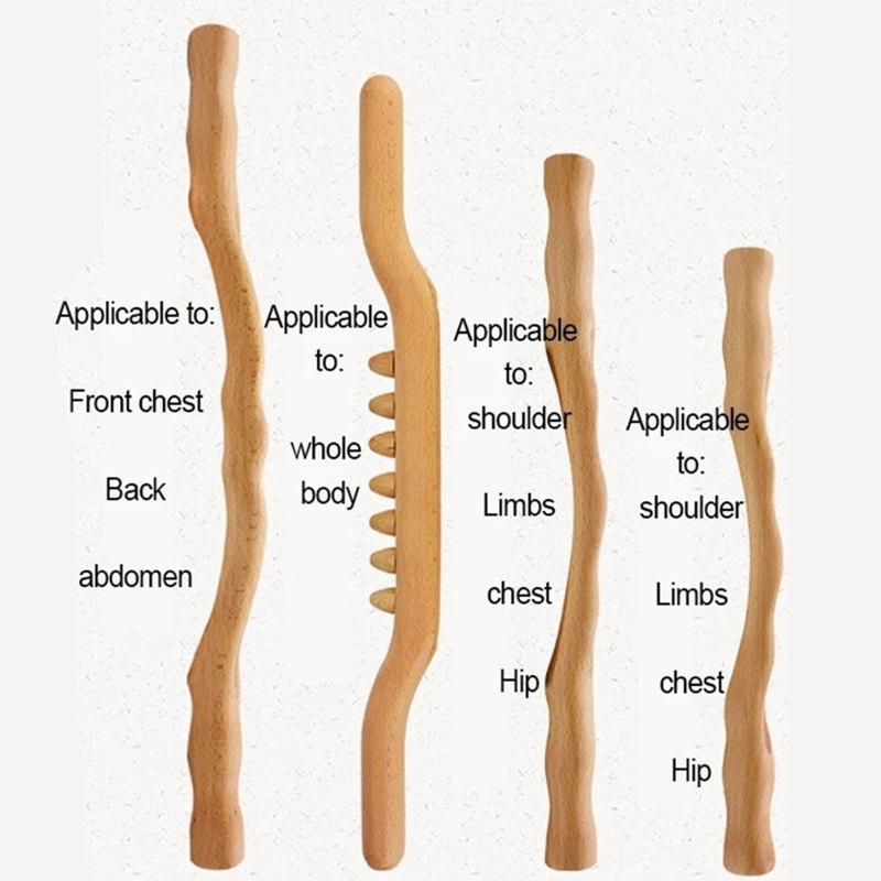 4Pcs Scraping Stick Beech Wood Back Shoulder Neck Waist Leg Massage Tools Fat Burner Meridian Brush Slim Cellulite Massager Rod1