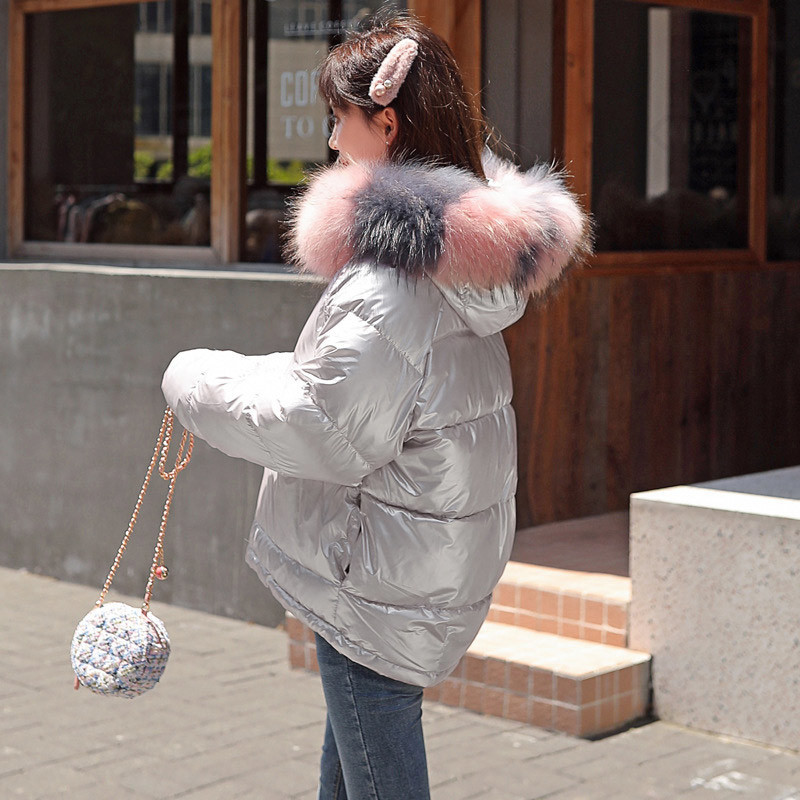Winter Faux Fur Collar Short Parka Women Hooded Cotton Padded Jacket Female Shinny Parkas Fashion Thicken Warm Coats Woman 201019