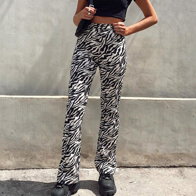 HEYounGIRL Zebra Animal Print Elegant Pants Capris Harajuku High Waist Trousers Ladies Casual Office Pants Women Streetwear T200617
