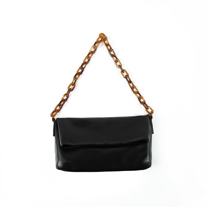 Straddle Chain Bag New Fashion Texture Large Capacity Soft Leather Bag Underarm Shoulder Women, Black