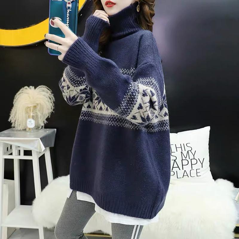Turtleneck Christmas Sweater Korean Loose Pullover Sweater Women Thick Knitted Cotton Sweaters, Blue
Turtleneck Christmas Sweater Korean Loose Pullover Sweater Women Thick Knitted Cotton Sweaters, Blue