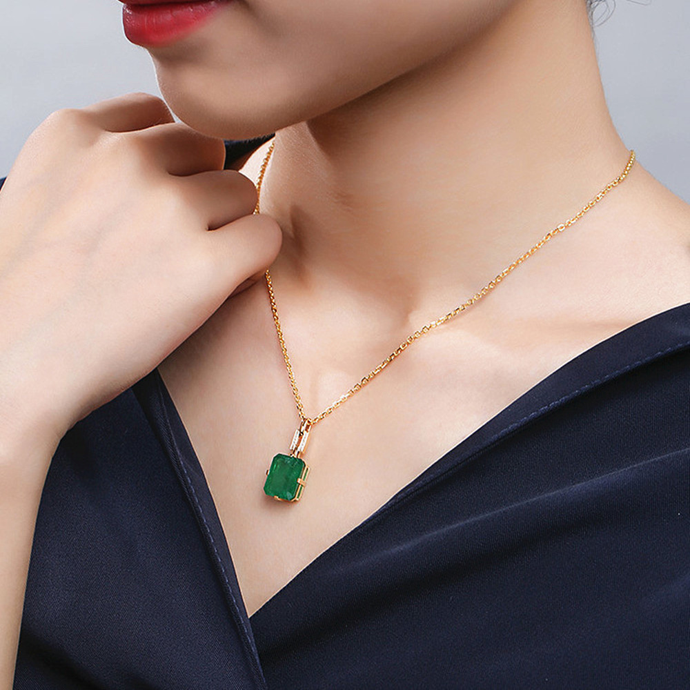 Vintage fashion green crystal emerald gemstones diamonds pendant necklaces for women gold color choker jewelry bijoux bague LJ201016