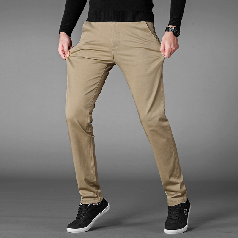Autumn Casual Pant Men Business Stretch Cotton Straight Fit Trousers Male Formal Dress Pants Black Khaki Plus Size 42 44 46 201128