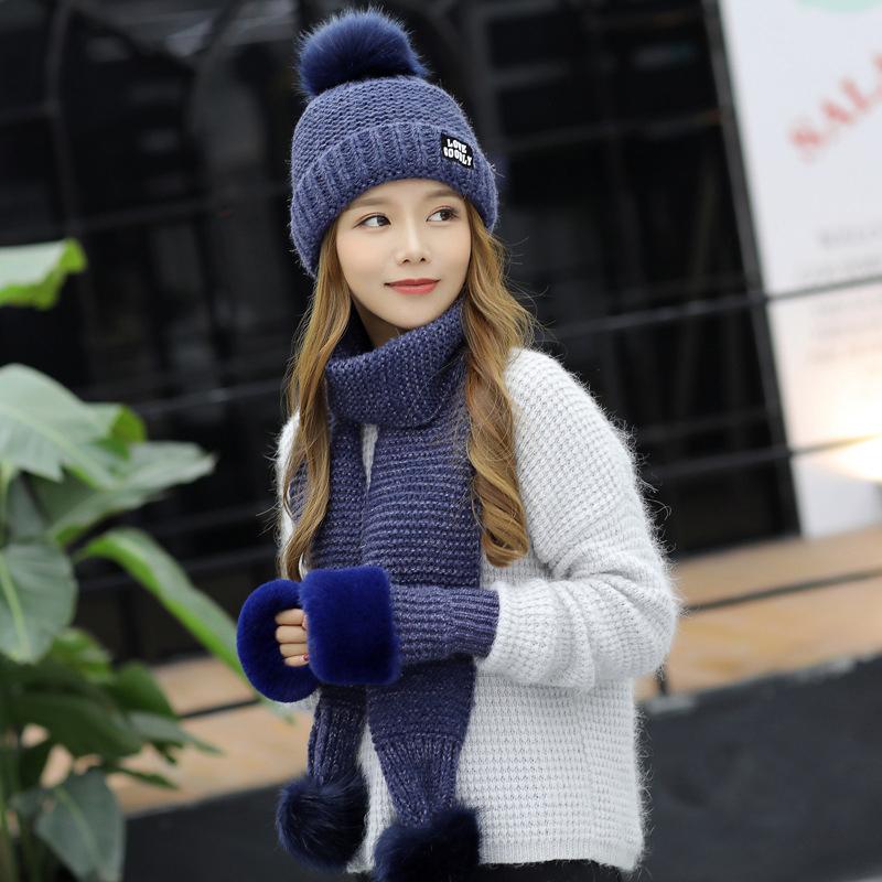 Women Winter Hat Scarf Gloves Set Thick Warm Winter Accessory Lady Knitted Hat Scarf Gloves Windproof Fur Pompoms Beanies
Women Winter Hat Scarf Gloves Set Thick Warm Winter Accessory Lady Knitted Hat Scarf Gloves Windproof Fur Pompoms Beanies