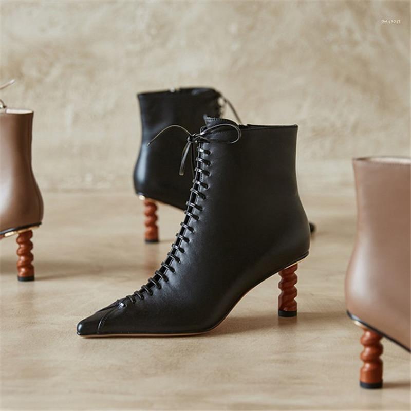 PXELENA Luxury Designer Rome Strange High Heels Ankle Boots Women Genuine Leather Lace Up Pointed Toe Party Shoes Autumn Winter1, Brown autumn
PXELENA Luxury Designer Rome Strange High Heels Ankle Boots Women Genuine Leather Lace Up Pointed Toe Party Shoes Autumn Winter1, Brown autumn