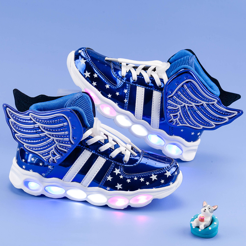 Kids Shoes Children Sneakers Fashion Wing USB Charge LED Glowing Girls Shoes Flashing Light Luminous Boy Sneakers Tenis Infantil 201130