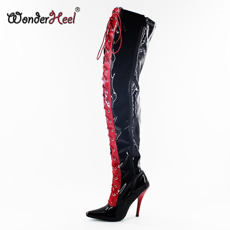 Wonderheel women motorcycle boots over the knee high boots 12cm stiletto heel patent lace up thigh high for women1, Black
Wonderheel women motorcycle boots over the knee high boots 12cm stiletto heel patent lace up thigh high for women1, Black