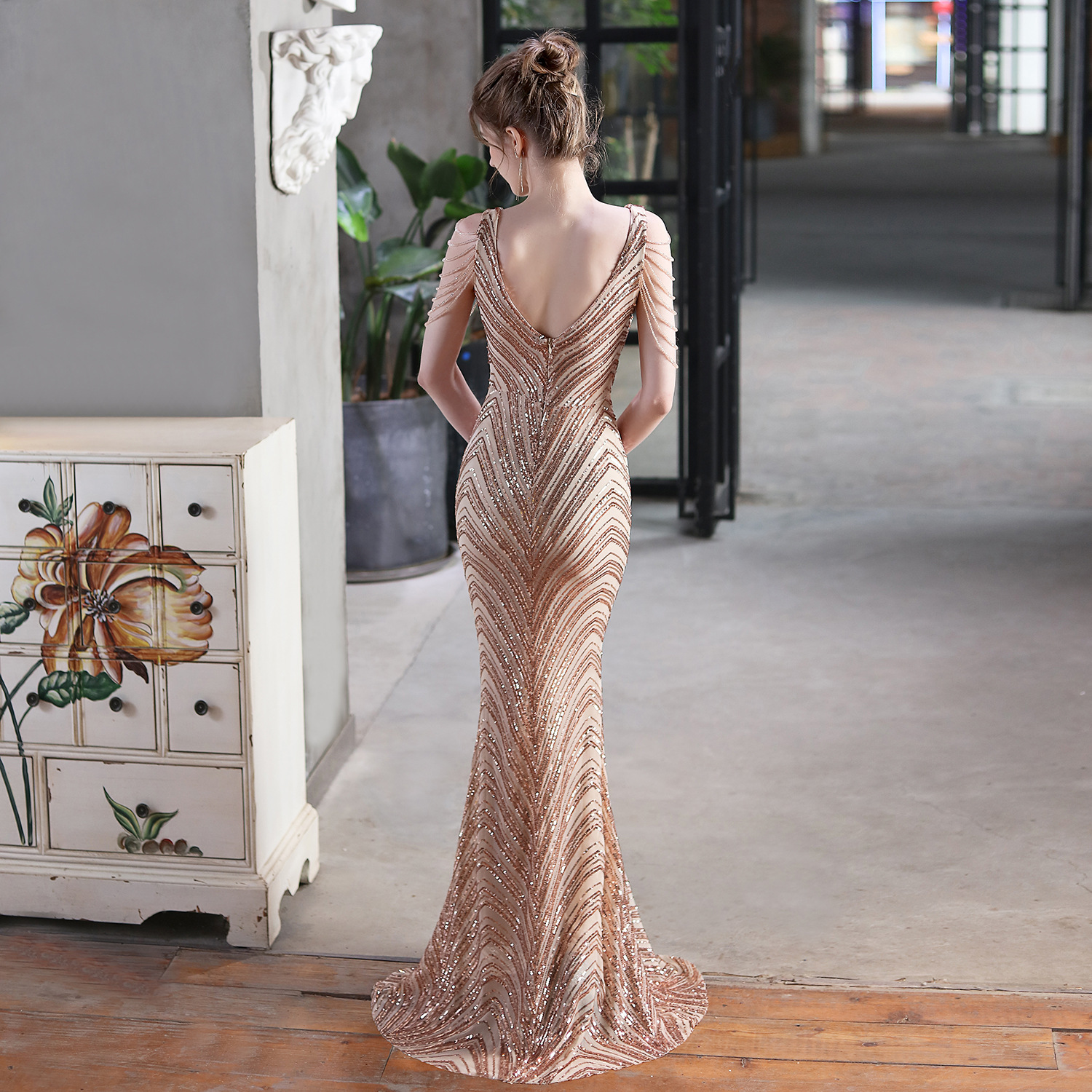 champagne mermaid evening dresses vestidos de fiesta robe longue robe mariage robe femme sequins party dress vestidos prom