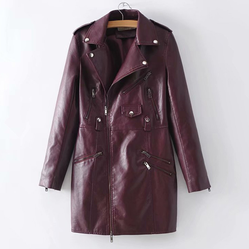 Slim slim collar long sleeve winter female PU leather jacket fashion fight receive waist 201017