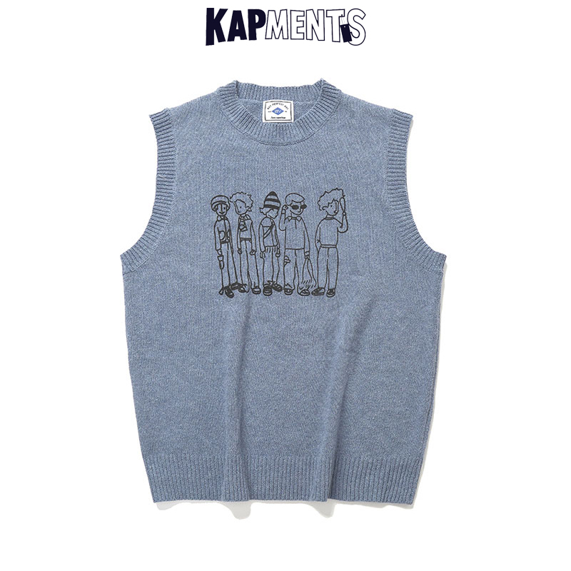KAPMENTS Men Cartoon Harajuku Sweater Vest Winter Mens Japanese Streetwear Knitted Sweaters Male Loose Vintage Knitted Vest 201125