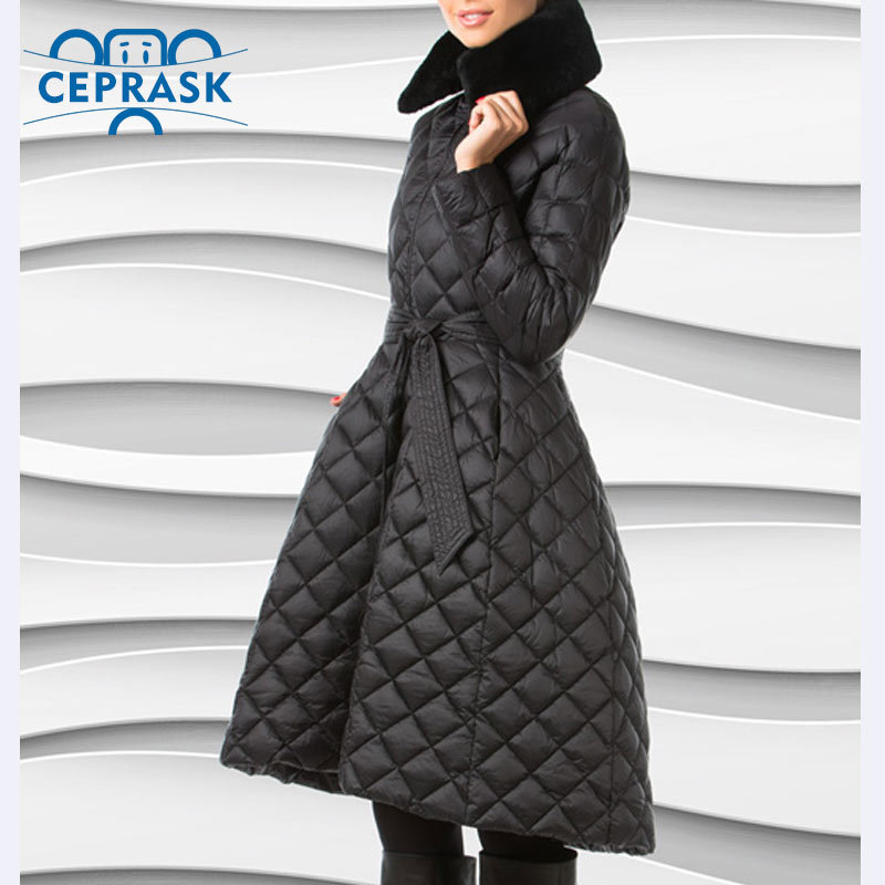 Ceprask High Quality women's winter coats Plus Size Long female jacket Slim Belt fashion Warm Parka camperas casaco 201214