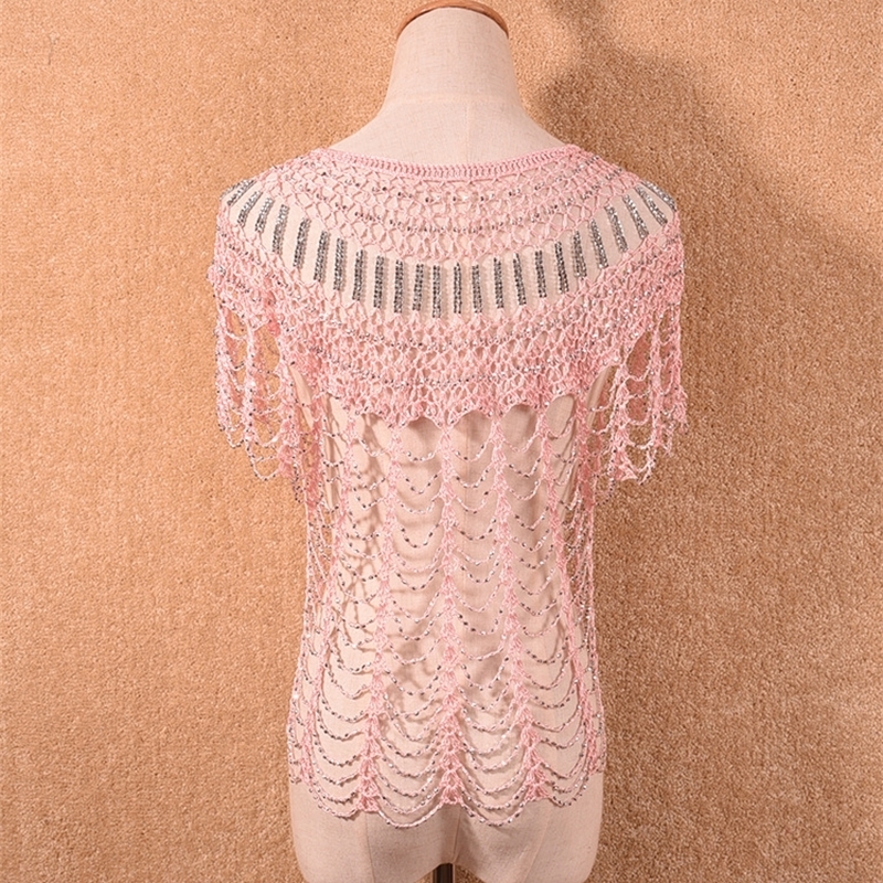 Plus Size fashion Women's Short Sleeve Crochet Shrug Lace Hollow Out Many colors Tassel Sweater Cape Cardigan Shurg w309 201023