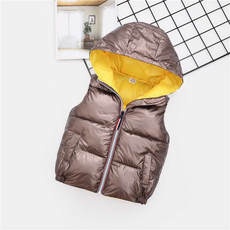 Children's Hooded Vest down cotton padded jacket for boys and girls with thickened silver bright surface in autumn and winter LJ201130