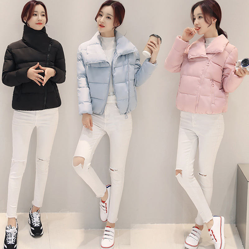 Women Short Parka Jacket Winter Cotton Padded Solid Park Female Coats Autumn Casual Zipper Turn Down Collar Jackets Woman 201127