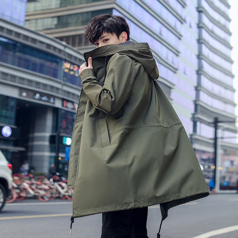 Men's jacket Spring and autumn new fashion hooded long coat windbreaker men's solid color loose jacket large size men's clothing T20050