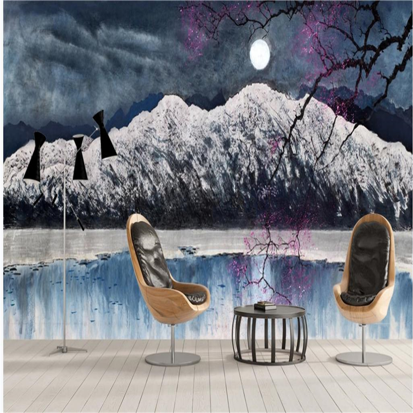 New Chinese style modern wallpaper for living room hand painted plum blossom mountain scenery wallpapers background wall, Pink
New Chinese style modern wallpaper for living room hand painted plum blossom mountain scenery wallpapers background wall, Pink