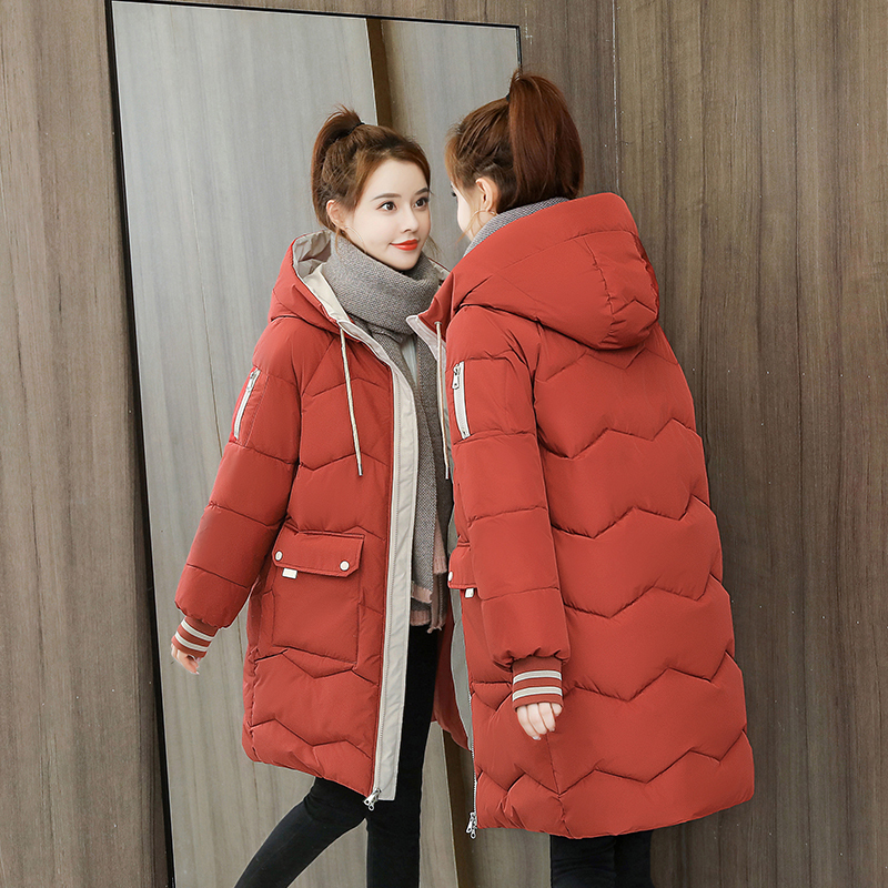 Winter Women Parkas Jackets Fashion Hooded Mid-length Down Cotton Coats Female Thick Warm Parkas Big Pocket Parkas outwear 201214