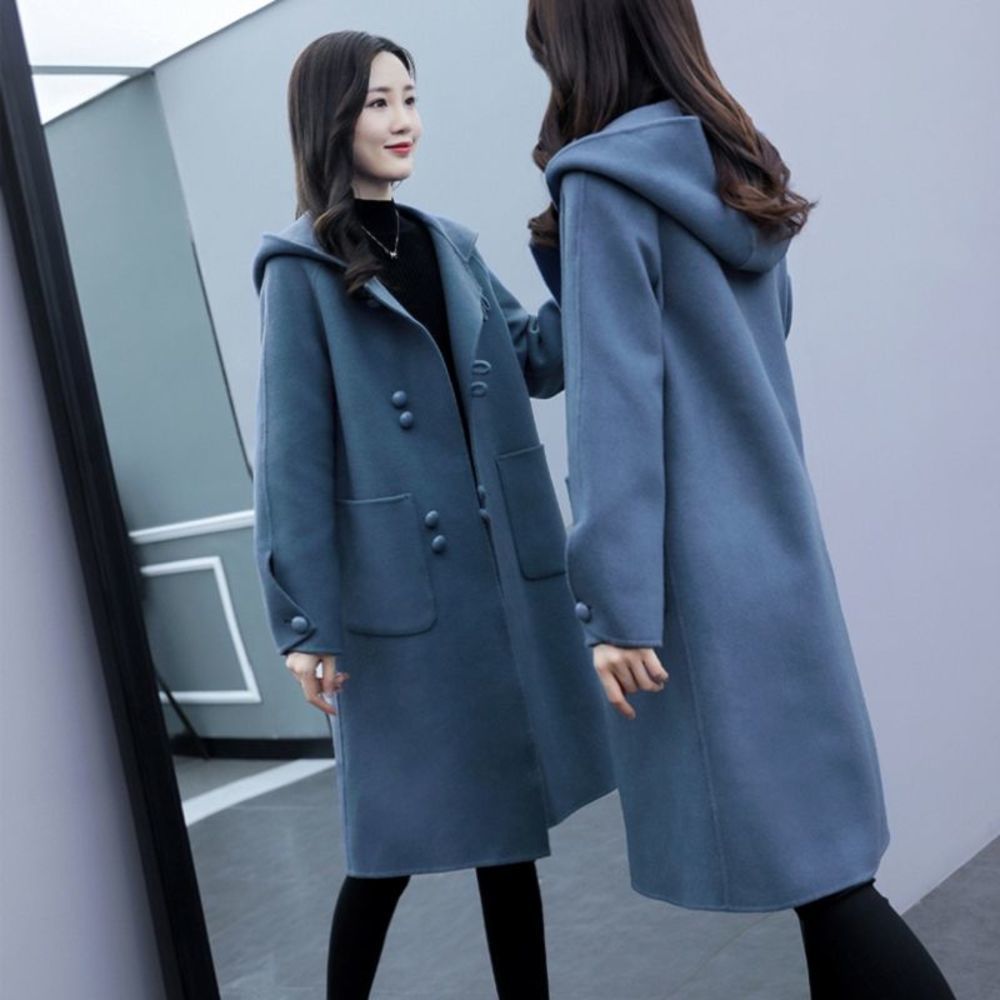 Fall / 2020 Plush Warm winter Loose Large Woolen Hooded Coat, Black