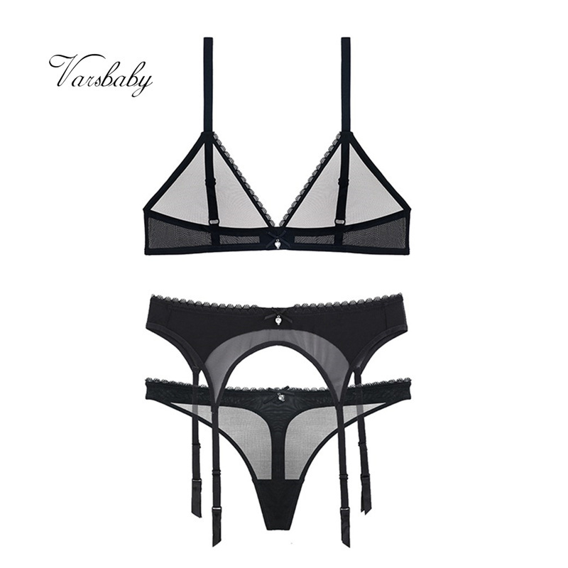 Varsbaby sexy see-through underwear set wire free seamless bra set bra+thongs+garter 3pcs for lady Y200708, Black
Varsbaby sexy see-through underwear set wire free seamless bra set bra+thongs+garter 3pcs for lady Y200708, Black