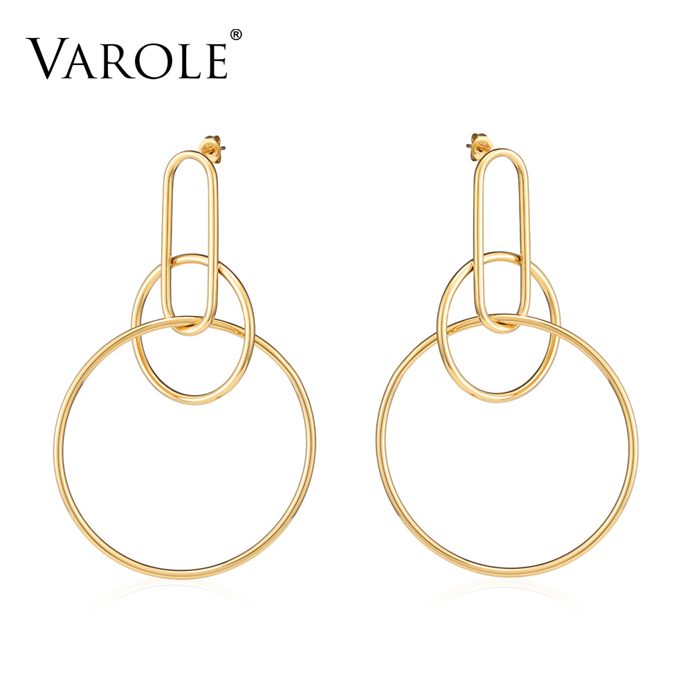 VAROLE Big Round Geometry Earrings Gold Color Stainless Steel Long Drop Earrings For Women Earings Jewelry Gift
VAROLE Big Round Geometry Earrings Gold Color Stainless Steel Long Drop Earrings For Women Earings Jewelry Gift