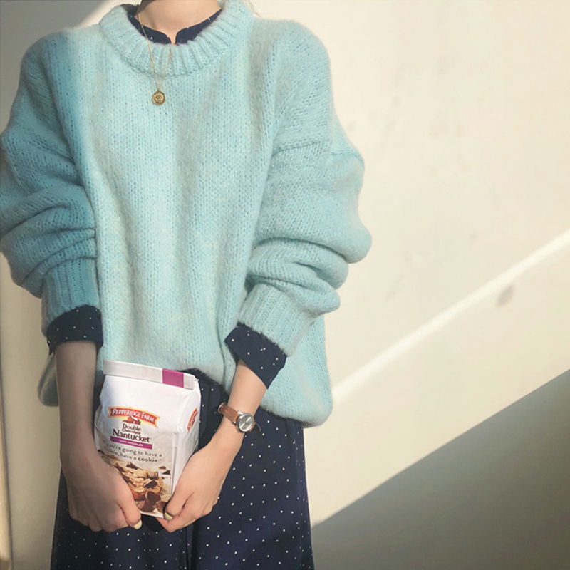 New blue Winter Sweater Women Pullover Girls Tops Vintage Purple Autumn Elegant Female Knitted Outerwear Warm Sweater Oversize 201109