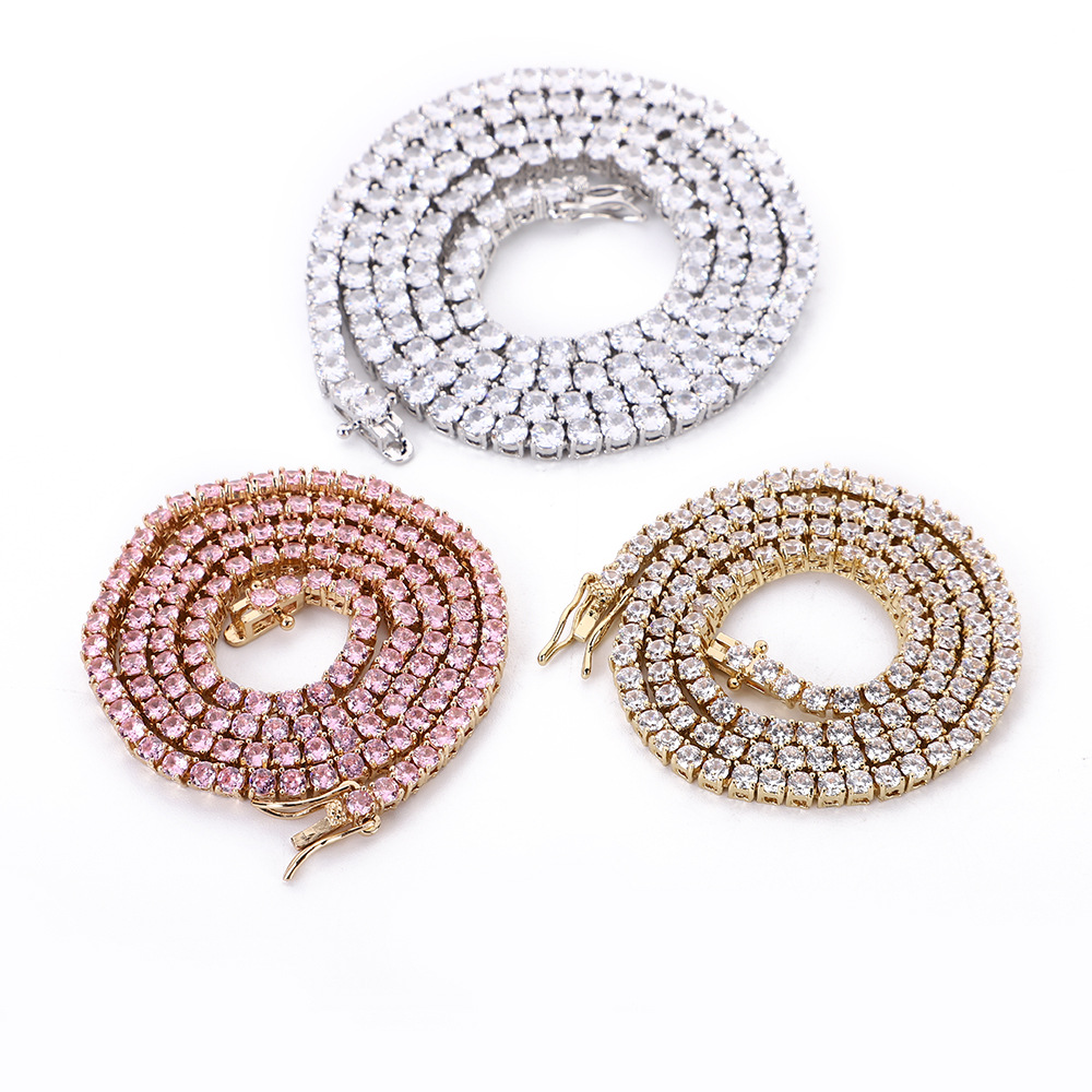 3mm 4mm 5mm Iced Out Tennis Chain 1 Row Zirzon Necklace Hip Hop Bg Jewelry Sier Rose Gold Full Dia CZ Mens Necklaces