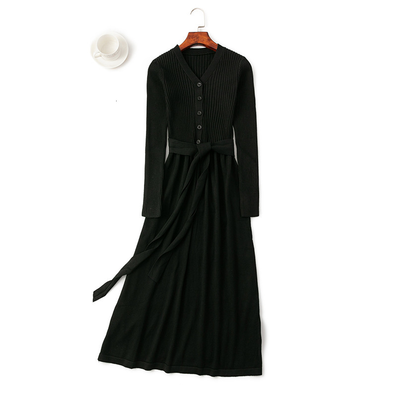 2021 New Autumn Winter V-neck Maxi Women Ol Female Long Sweater with Belt Elegant A-line Solid Slim Dress Ywsh, Black
2021 New Autumn Winter V-neck Maxi Women Ol Female Long Sweater with Belt Elegant A-line Solid Slim Dress Ywsh, Black