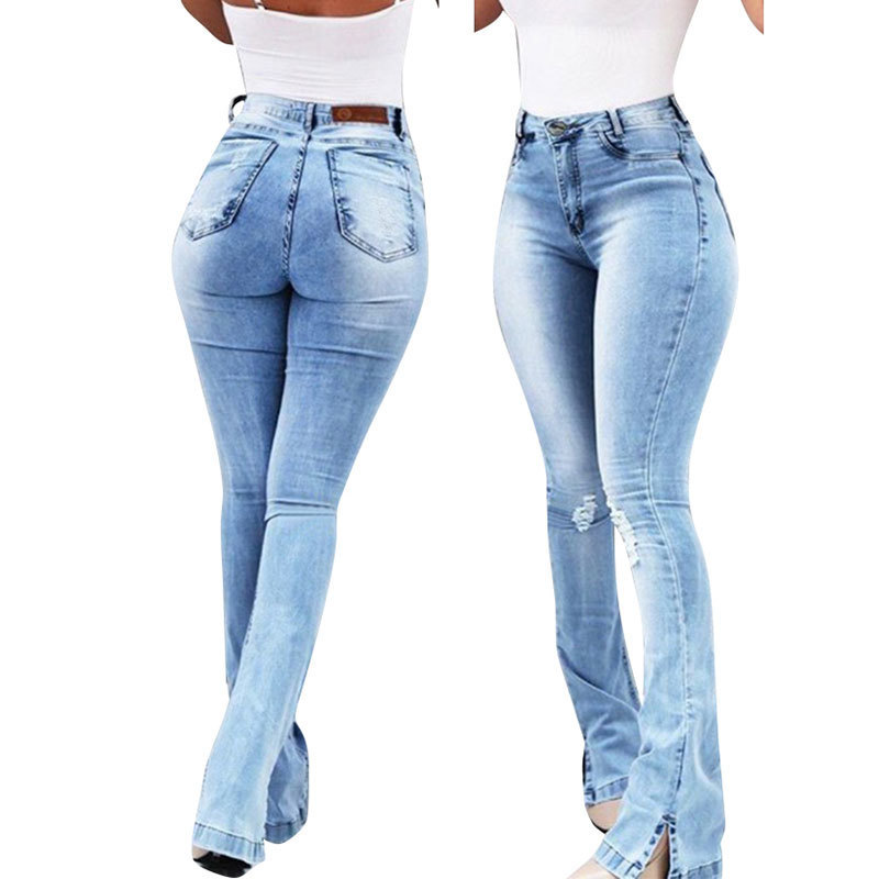 Jeans Woman Causal Washed Ripped Hole Ladies High Waist Jeans Vintage Skinny Slim Female Flare Jean Streetwear jeans mujer P40 201109