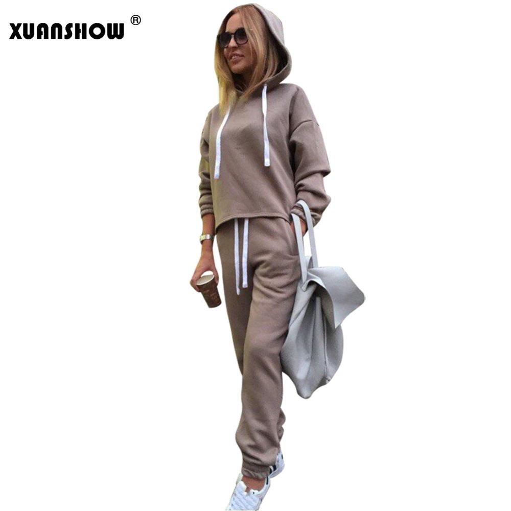 XUANSHOW Fashion Women Tracksuit Autumn Winter Irregular HoodiesLong Pants 2 Piece Set Outfits Conjunto Moleton Feminino T201031