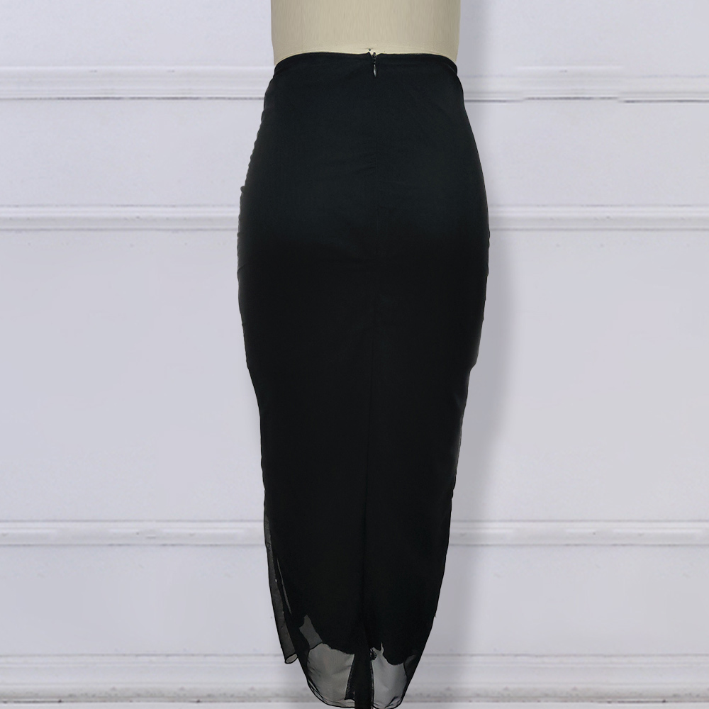Women Black Pencil Skirts Long High Waist Slim Mesh Beading Modest Classy Female Package Hip Jupes Falad Office Elegant Fashion T200113