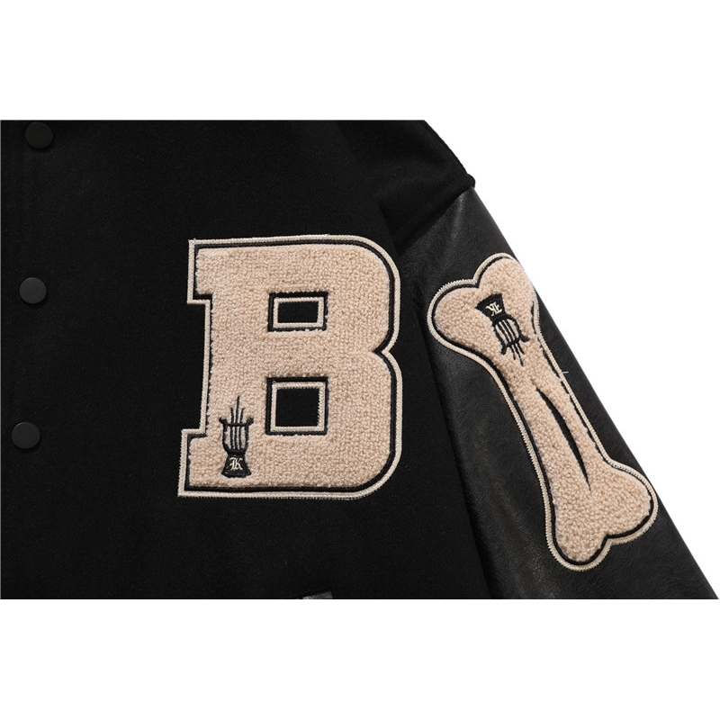 Hip Hop Baseball Jacket Men Furry Bone Letter Patch Color Leather Sleeve College Style Streetwear Harajuku Bomber Jacket Coat 201218