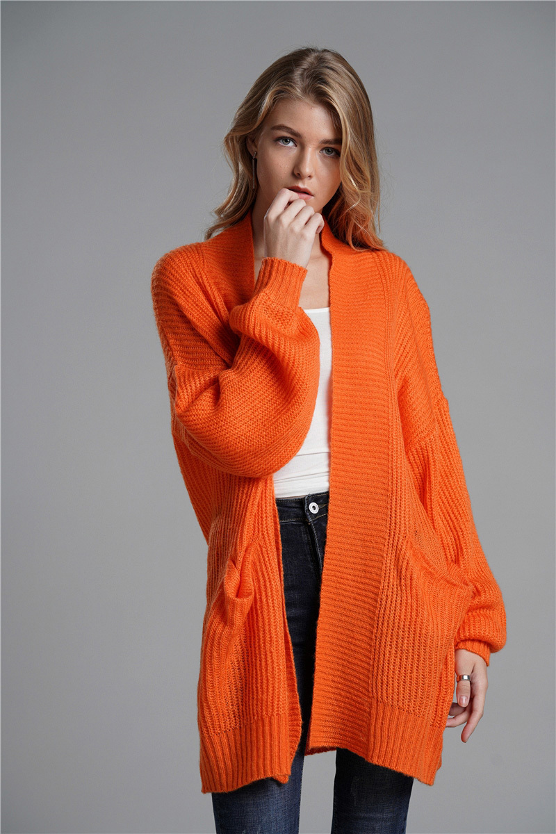 Fitshinling 2019 Winter Cardigans Outerwear Coat Pockets Orange Oversized Women's Knitted Jacket Sweater Long Cardigan Female T200815