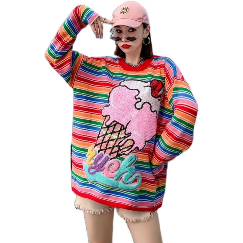 European season fashion brand Autumn and winter lazy striped rainbows sweater ladies wear knitted shirt, Red
European season fashion brand Autumn and winter lazy striped rainbows sweater ladies wear knitted shirt, Red