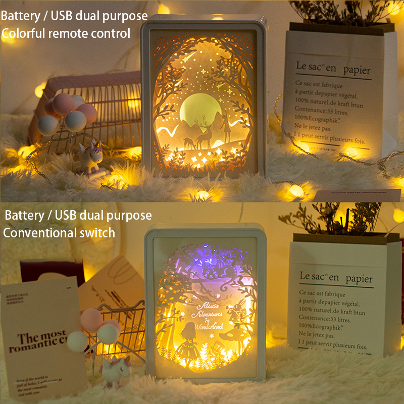 Night Lights 3D three-dimensional paper carving lamp DIY small night boyfriend and girlfriend new year Christmas gift birthday creative Remote control