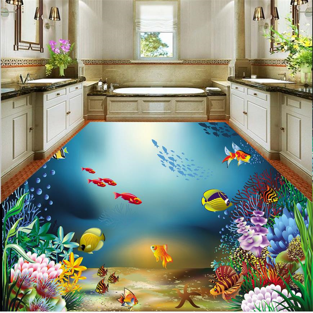 Custom 3d murals wallpaper for living room blue ocean bathroom waterproof wallpaper 3d stereoscopic floor