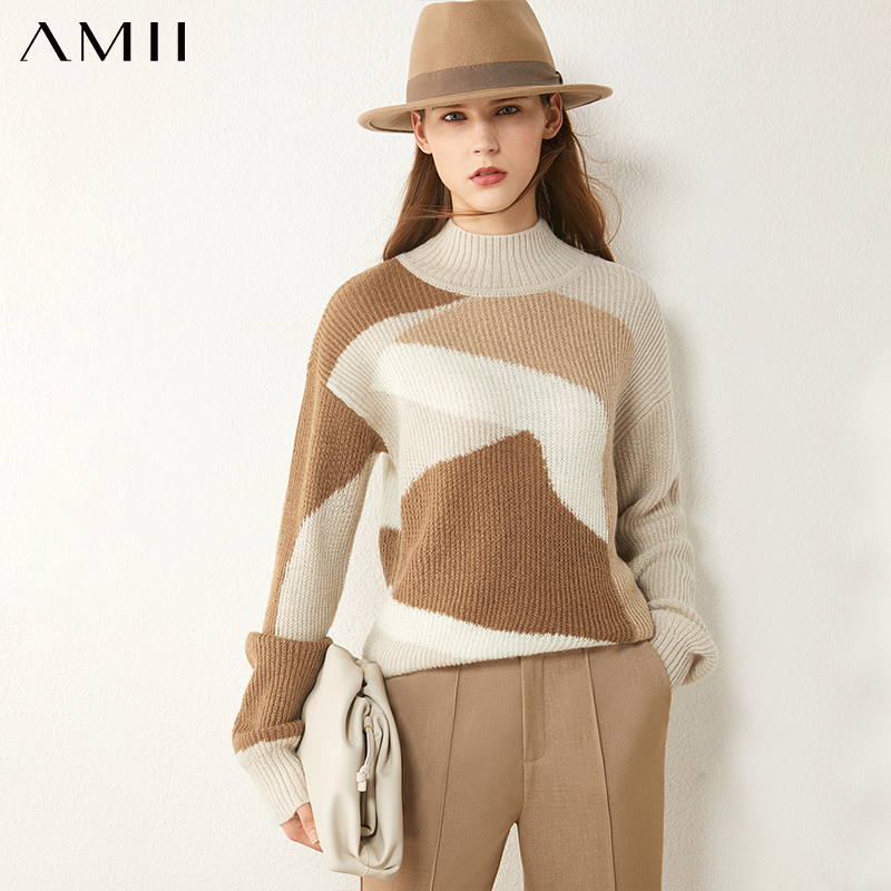 Amii Minimalism Autumn Winter Sweaters For Women Fashion Turtleneck Sweater Full Sleeve Loose Turtleneck Sweater Tops 12040572 201023