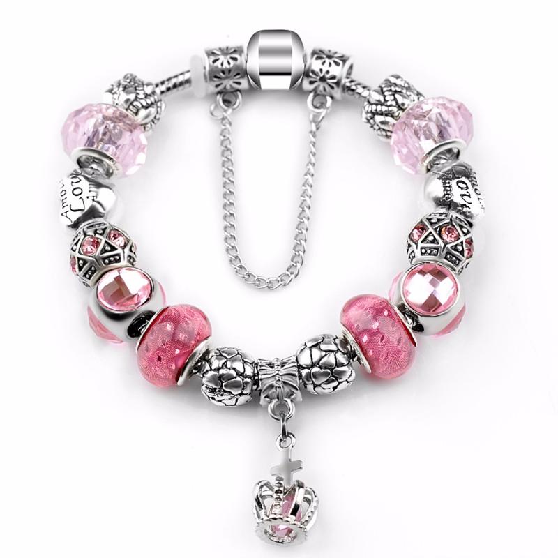 Spring Style Flower Dangles pendant charm bracelet with heart crystal beads Brand bracelet for women
Spring Style Flower Dangles pendant charm bracelet with heart crystal beads Brand bracelet for women