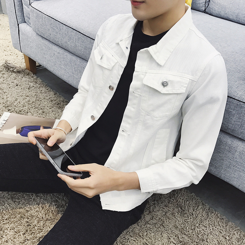 Wholesale Autumn stretch casual cheap denim jacket men's slim white/red/black/blue students teenagers men's clothing 201130