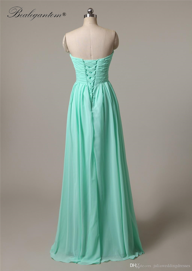 Sweetheart Long Chiffon Prom Dresses Appliques Beaded Lace Up Formal Evening Party Gown In Stock Q19