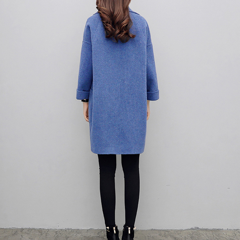 Women Solid Medium Long Woolen Coat Ladies Pocket Open Stitch Turn Down Collar Coats Autumn Winter Female Casual Outerwear 201215