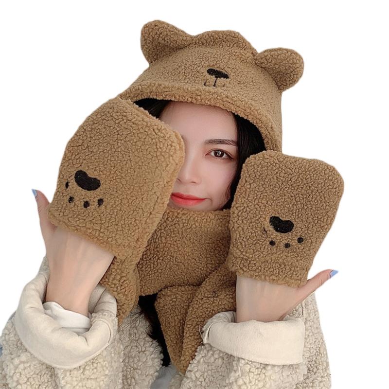 Women Winter 3 In 1 Fuzzy Plush Warm Cute Bear Ears Hooded Scarf Hat Gloves Set A0NF, Pk
Women Winter 3 In 1 Fuzzy Plush Warm Cute Bear Ears Hooded Scarf Hat Gloves Set A0NF, Pk