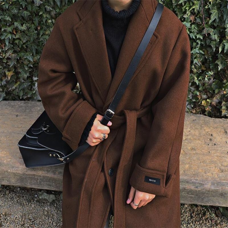 Privathinker Men's Warm Casual Woolen Coat Winter New Korean Streetwear Long Woolen Coat Thicken Loose Fashion Windbreaker 201222