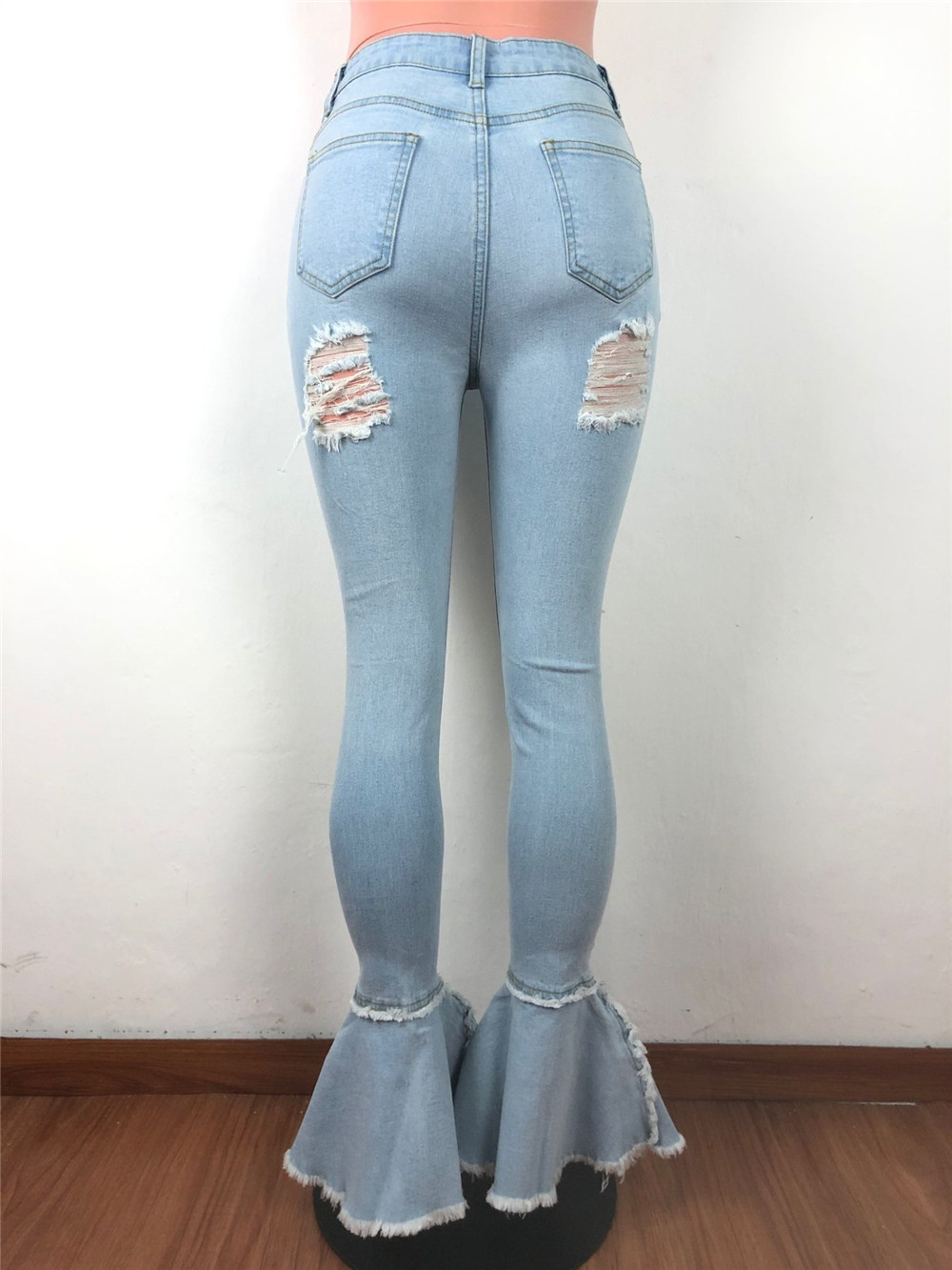 Tsuretobe Ripped Jeans For Women High Waist Jeans Vintage Flare Jeans With Holes Patchwork Bell Bottom Jean Denim Pants Trousers 201029