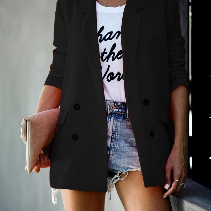 Women's New Style for Autumn and Winter Solid Color LongSleeved Coat Button Suit jackets for women ropa para mujer 201019