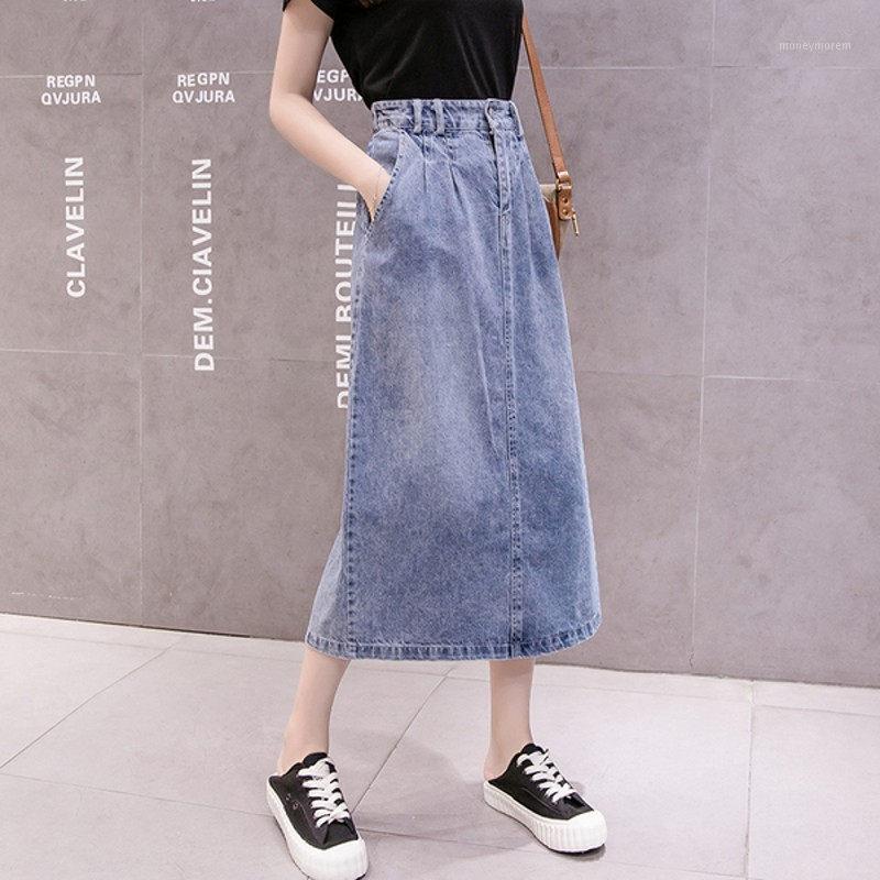 Elastic High Waist Denim Skirt Female Spring and Summer Korean Split A-line Over The Knee Package Hip Midi Skirt Jeans K10031, Blue
Elastic High Waist Denim Skirt Female Spring and Summer Korean Split A-line Over The Knee Package Hip Midi Skirt Jeans K10031, Blue