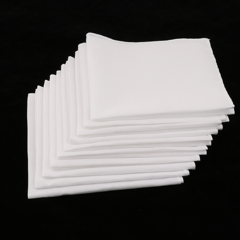 10pcs Mens White Handkerchiefs 100% Cotton Super Soft Washable Hanky Chest Towel Pocket Square 28 x 28c