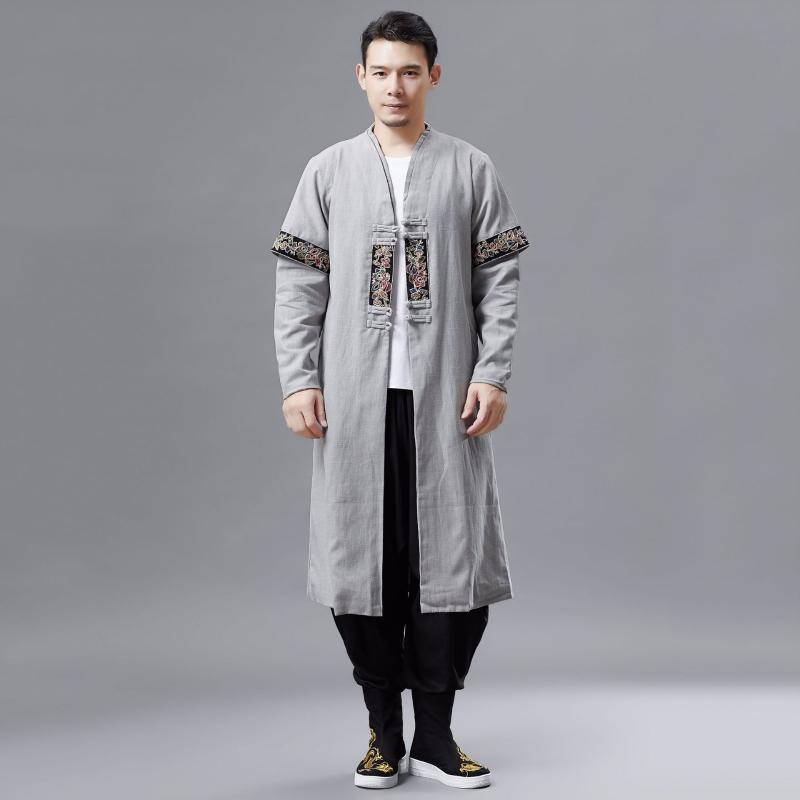 Men Chinese Style Double Collar Cotton Linen Long Shirt Trench Coat Outerwear Male Retro Embroidery Jacket Overcoat, Black
Men Chinese Style Double Collar Cotton Linen Long Shirt Trench Coat Outerwear Male Retro Embroidery Jacket Overcoat, Black