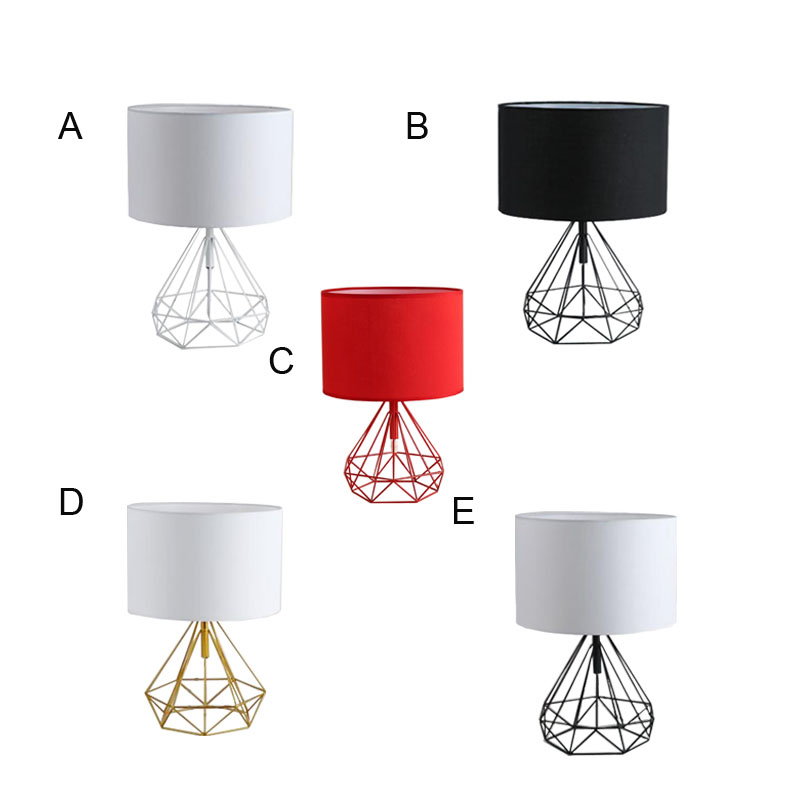 Retro Geometric desk lamp Gold Black White Hollow Diamond Design Cloth shade Table Lamp Bedroom Home Decor Light Fixtures